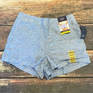 New with Tags GAP Women's Light Blue Chambray Linen-Blend Shorts Size Medium